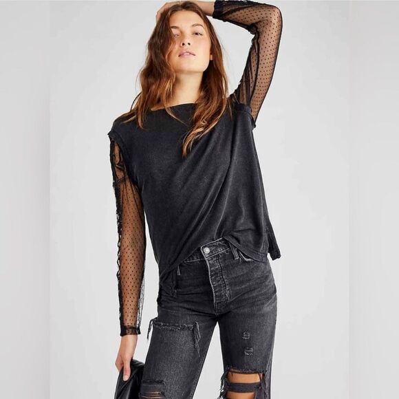 Free People Black Billy Jean Twofer Top Small – Embroidered Lace Sleeves - Picture 15 of 15